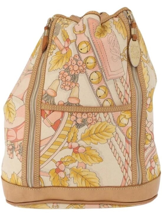 LOEWE Backpack Canvas Leather Beige Gold Auth BA8695 main image 16